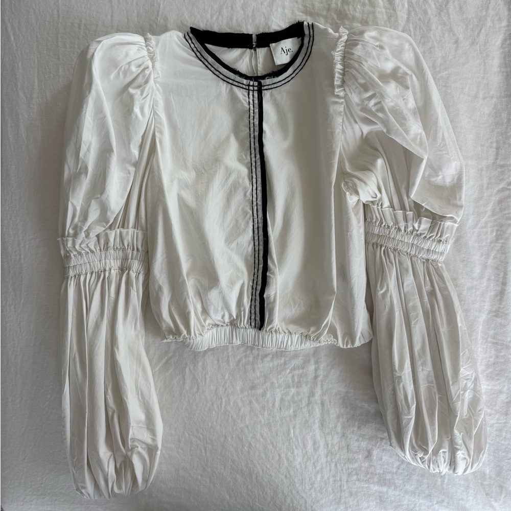 Aje White Blouse with Black Trim